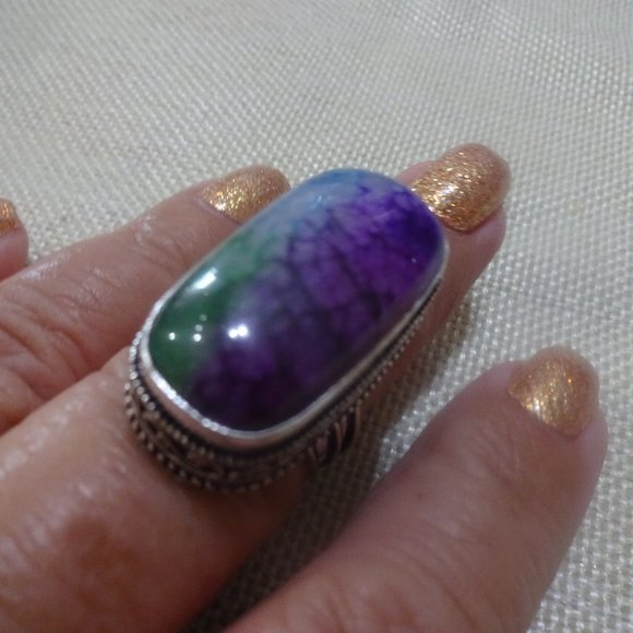 Breathtaking "SOLAR AGATE" Handmade Sterling Ring Size 9 #916A - Picture 1 of 3